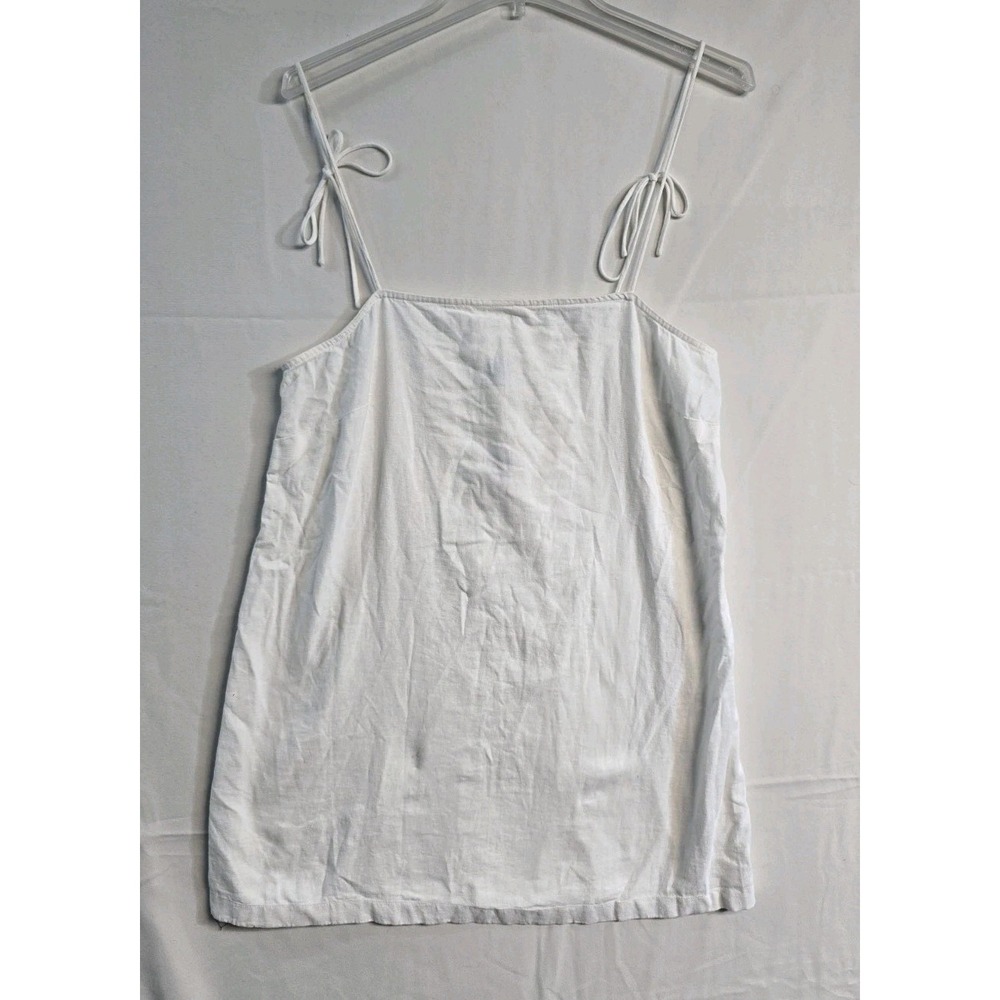 Opd Navy Square Neck Moni Dress  White  Linen Tie M Petite  NWT